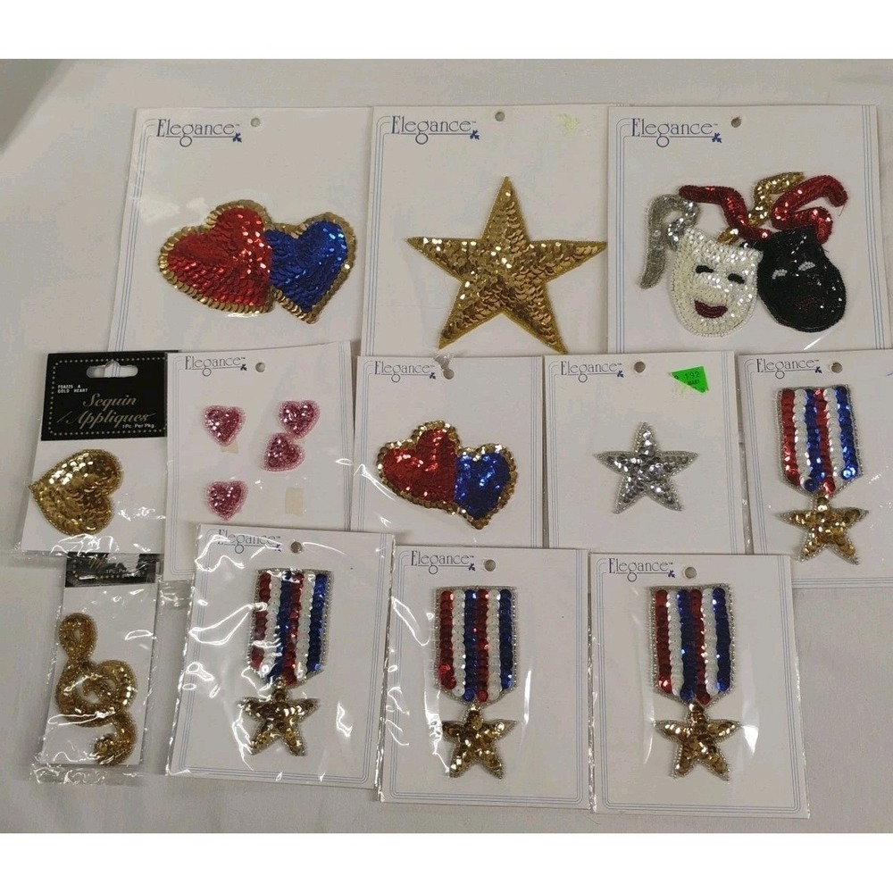 Vintage Sequin Appliques Sew On Various Designs & Sizes 12pc Lot